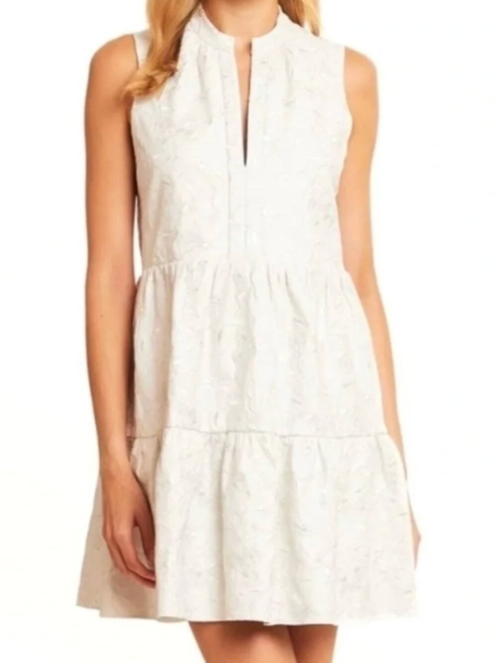 THML White Brocade Tiered Mini Dress